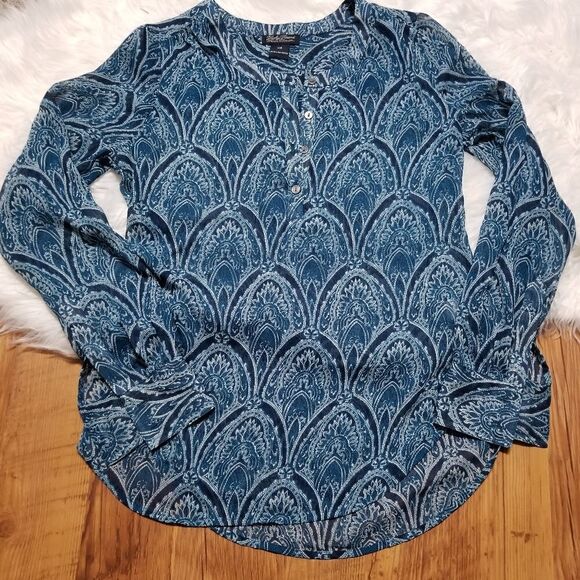 Lucky brand teal swirl design longsleeve blouse - Picture 1 of 5